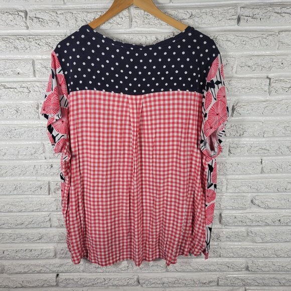 Westbound Womens Top 3X Plus Tee Cap Sleeve Red Geometric Cotton Blend GEO222E - Picture 6 of 9